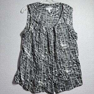 Fashion Bug Blouse Women XL Black White Geometric Sleeveless Scoop Neck Tunic